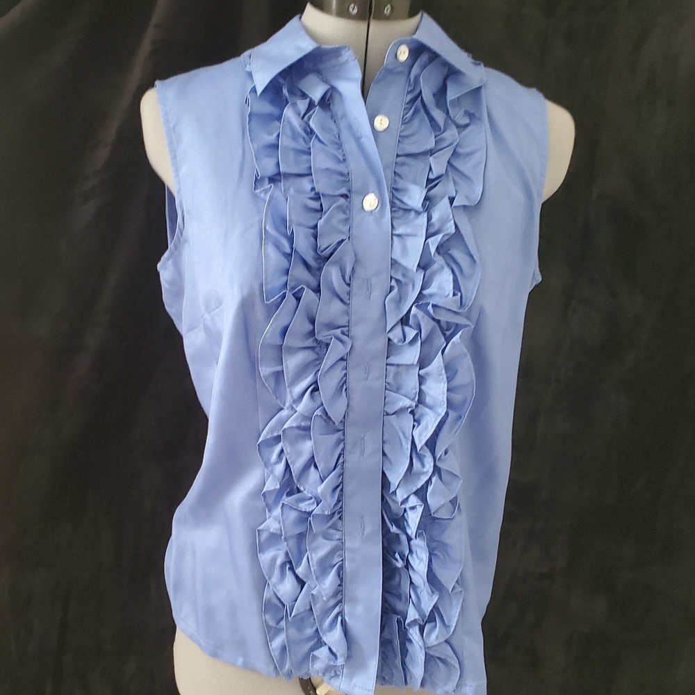 Retro Vintage blue ruffles edwardian blouse top